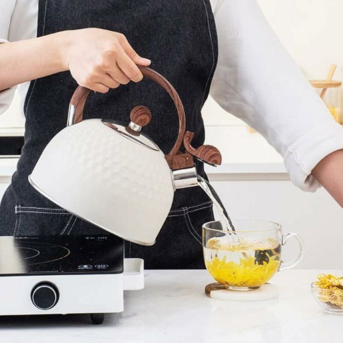 Bouilloire Sifflante En Acier Inoxydable 304 - Capacité 2.5L, Fond Plat Pour Gaz Et électrique
