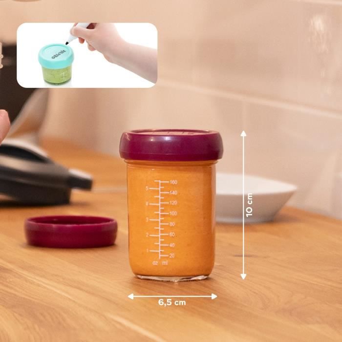 Pots De Conservation Bébé En Verre Borosilicate – Avec Couvercle Silicone Hermétique, Pour Purées, Congélation Et Micro-ondes