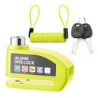WOZWE Antivol de frein à disque avec alarme antivol, pour vélos, trottinette électrique, motos, etc., Jaune (Corde de sécurité incluse)