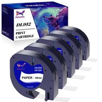 5x HALOFOX Compatible pour Dymo LetraTag Ruban Papier 91200, 12mm x 4 m, Recharge pour Dymo LetraTag LT-100H,  Noir sur Blanc