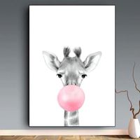 Toile Girafe Rose - Enfant Bebe Chambre - Affiche Décorative - Poster Décoration Maison 30x40cm