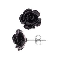 LOVA LOLA VAN DER KEEN - Boucles d'Oreilles Rose Noir - Argent Massif 925 Millièmes - Système Poussette - Bijou Femme