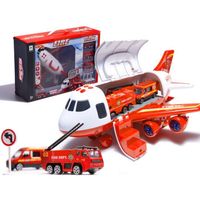IKONKA Avion transporteur + 3 voitures de pompiers