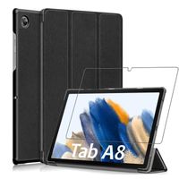 ebestStar ® pour Samsung Galaxy Tab A8 10.5 (2021) SM-X200 X205 - Housse PU SmartCase + Film protection écran en VERRE Trempé, Noir