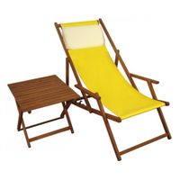 Chaise longue de jardin pliante en bois jaune avec oreiller et table d'appoint - ERST-HOLZ - 10-302TKH