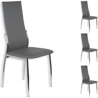 Lot de 4 chaises de salle à manger - IDIMEX - DORIS - Piètement chromé - Revêtement synthétique gris