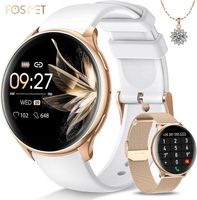 FOSMET Montre Connectée Femme avec Appel Bluetooth 1.32'' Smartwatch Femme avec 120+ Sport SpO2/Étanche/Sommeil/Android iOS Or Blan