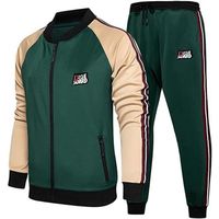 Ensemble Survêtement Homme Casual Sport Sweater à Zippé et Pantalon Jogging Suit à Manches Longues à Carreaux avec Poches Vert