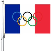 Drapeau Olympique, Decoration Jeux Olympiques, 150x90cm Drapeaux Jeux Olympiques, Drapeau France avec 2 Oeillets Drapeau Olympique