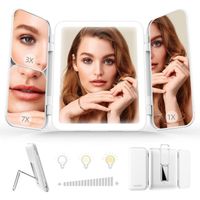 Miroir Maquillage LED Triptyque SEJOY - Grossissant 1X/3X/7X - 64xLED - Blanc