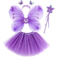 Déguisement Fée 5 Pièces – Ailes Papillon, Tutu, Baguette, Couronne – Fille 3-8 Ans – Carnaval, Anniversaire