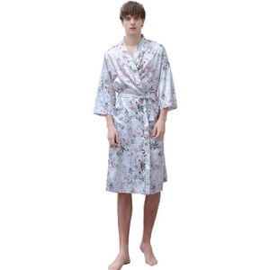 PYJAMA Homme Peignoir de Bain Couple Pyjamas Longue Soie de Glace Cool Chemise de Nuit Respirant Mince Robe de Chambre Grande Taille Blanc