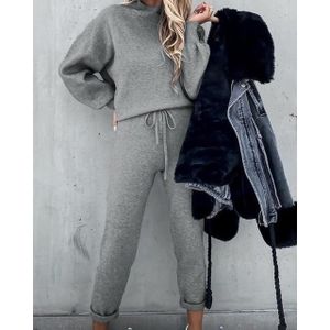 SWEATSHIRT Sportswear - Femmes - Costume à manches longues - Pantalons longs - Couleur unie - Type grey