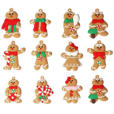 12 Ornements Bonhomme Pain D'épice De Noël - Pendentifs Suspendus 4,5x7,3 Cm - Décoration Sapin Et Maison En PVC Souple