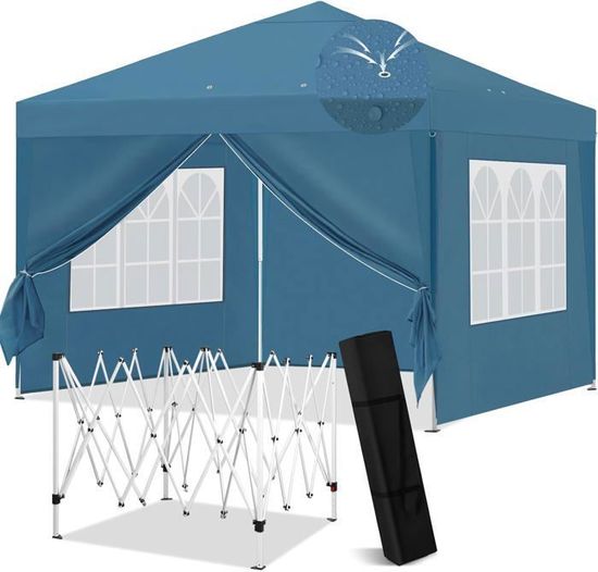 Tente De Réception 3x9m Bonnlo - Toile PE Imperméable, 8 Parois Avec 6 Fenêtres - Pour Mariage, Jardin, Fête, Camping