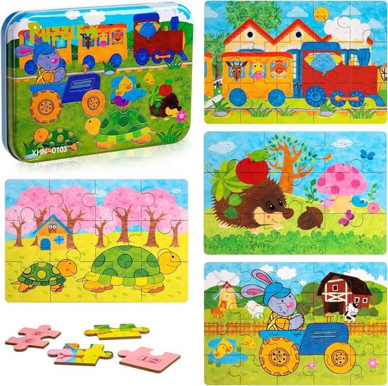 Funsland Puzzle En Bois Enfant Pour 3 4 5 Ans, 2 In 1 Double Face
