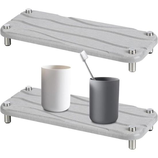 Lot De 2 Plateaux D'évier En Diatomite - Absorbants, Séchage Rapide - Porte-Savon, Dessous De Verre - Blanc Et Gris - 3