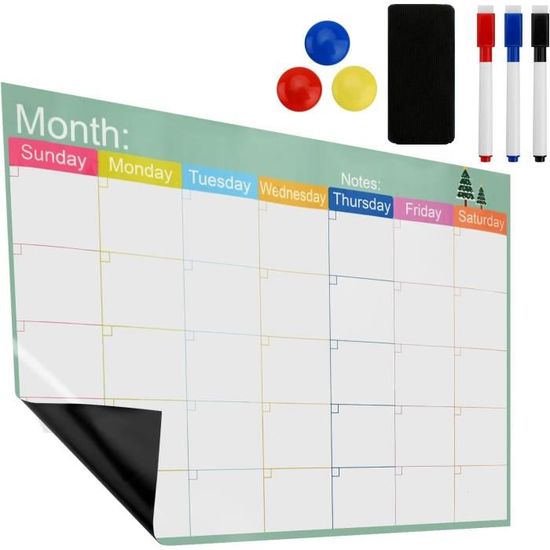 Calendrier Magnétique Effaçable Pour Frigo – Acrylique Transparent, 8 Marqueurs, Planning Mensuel/semaine