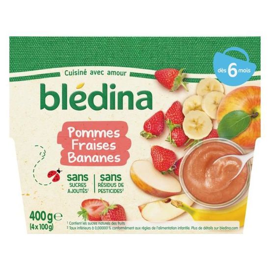 Lot De 4 Bledina Compotes Bebe Pommes Fraises Bananes Des 6 Mois 4 Pots De 100 G Achat Vente Compote Dessert Fruite Lot De 4 Bledina