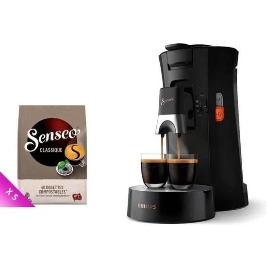 Machine à café dosette Philips SENSEO Select CSA240/61 Intensity Plus Noir Carbone + 200 dosettes