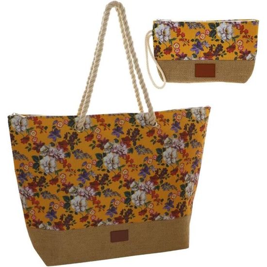 Grand Sac De Plage Femme BGIUSQF - 17,3 Pouces - Toile De Coton/lin - Multi-poches - Pour Plage, Piscine, Voyage, Gym Grand Sac Plage 17.3 Pouces