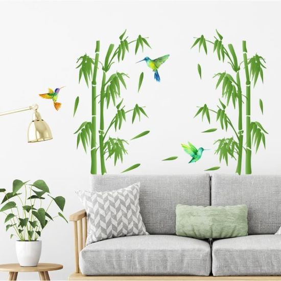 Autocollants Muraux Bambous Et Fleurs Tropicales - Décoration Adhésive Repositionnable