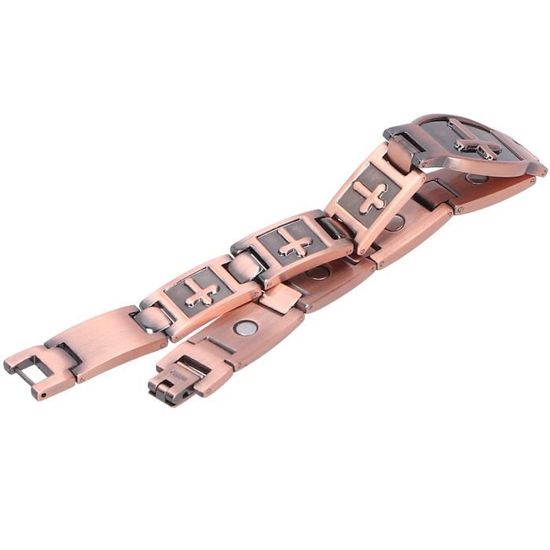 Bracelet Magnétique En Cuivre Pour Homme - 3 Rangées, Réglable, Avec Outil De Retrait - Santé & Style