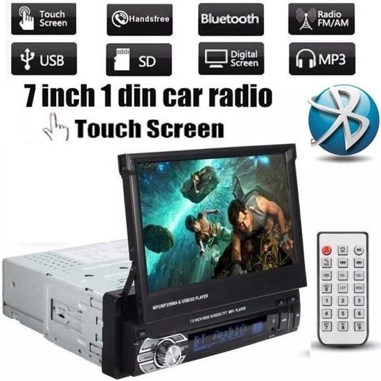 12V HD Ecran tactile rétractable de 7'' Bluetooth Stéréo Autoradio Voiture Tactile MP5 MP4 MP3 Audio AUX USB FM Télécommande