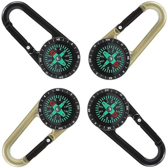 Munkees Mousqueton Boussole et thermomètre - Équipement étanche de poche pour camping, outil de survie, kit d'urgence, randonnée, randonnée - Noir
