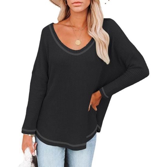 Pull Col Rond Ample Manches Chauve-Souris Pour Femmes - Haut Tricoté Confortable Avec Veste En Jean Pailleté