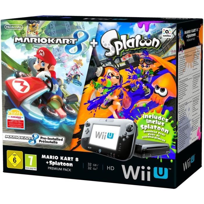 Pack Premium Wii U + Mario Kart 8 Préinstallé + Splatoon en code de téléchargement
