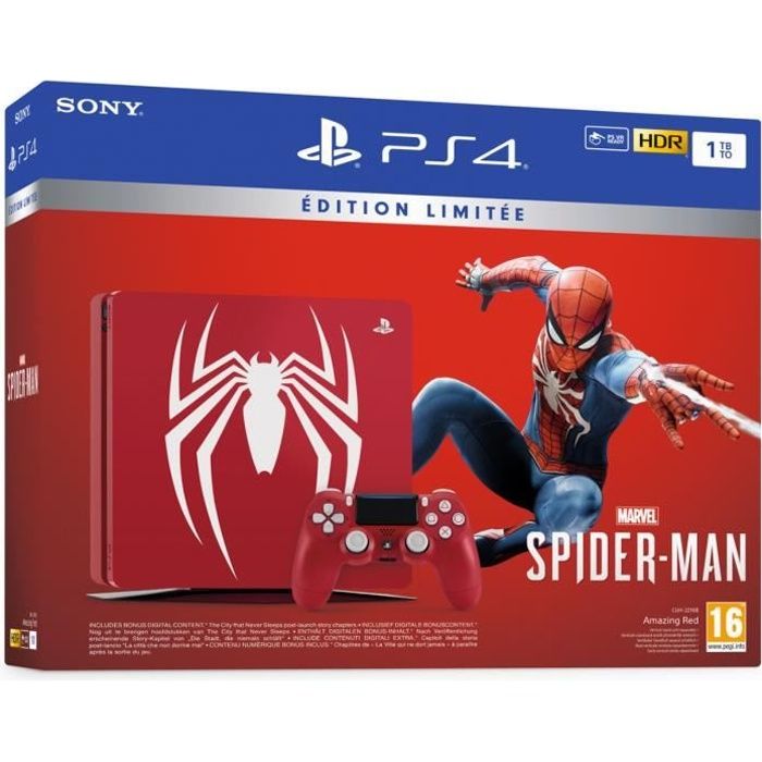 Console PS4 Slim 1To Édition Limitée Rouge Marvels Spider-Man Design + Marvels Spider-Man - PlayStation Officiel
