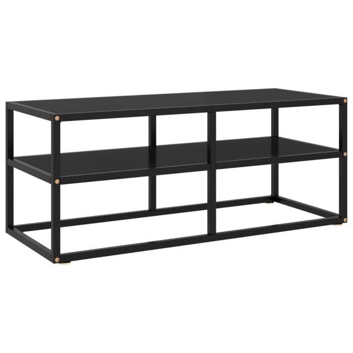 PAL Meuble TV noir avec verre noir 100x40x40 cm