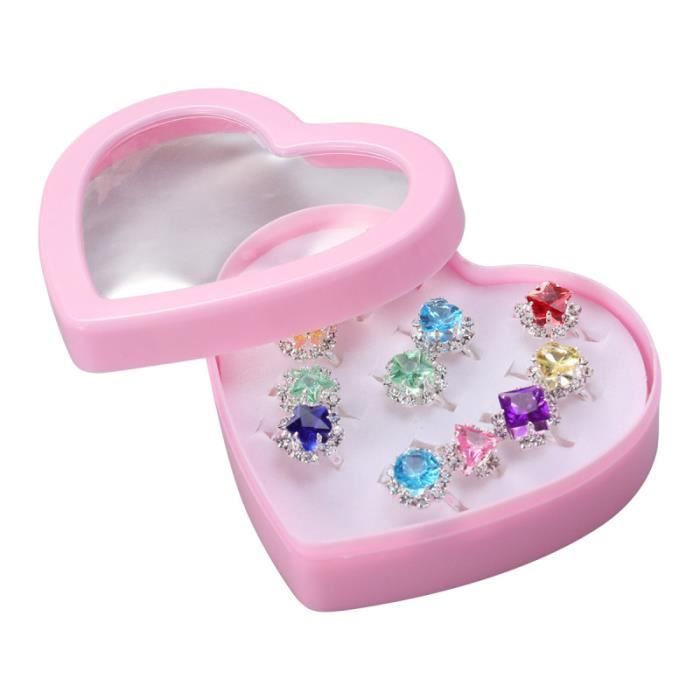 12pcs bague enfant belle colorée sertie de diamants et cadeau en forme de coeur ANNEAU - FOULARD DE JONGLAGE