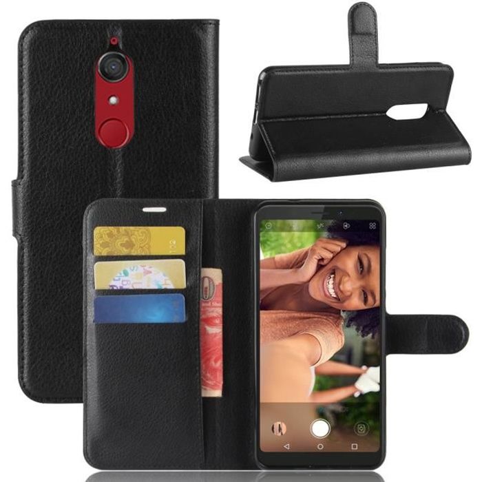 Pour Wiko View XL Coque Étui PU Cuir Avec Fentes ID / Cartes Housse Portefeuille Folio Stand Case - Noir