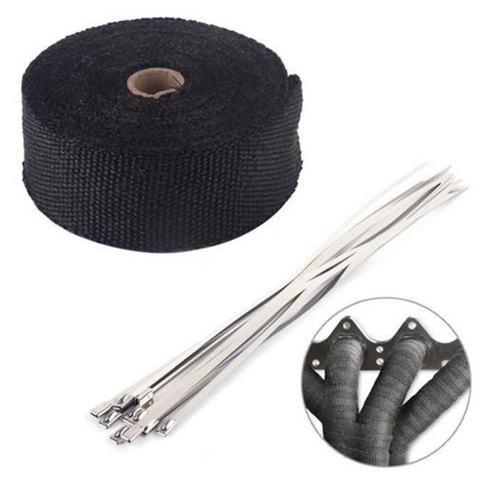 10M Noir Bande Thermique Isolante Avec 10 Colliers Collecteur Echappement Tube