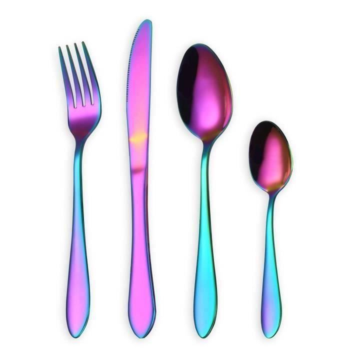 Ensemble de coutellerie, couverts colorés, service en acier inoxydable pour 6 personnes, couverts de 24 couverts - couleur arc-en