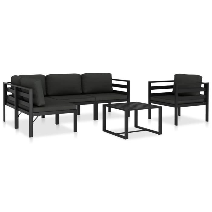 Lot de Salon de jardin 6 pcs avec coussins Aluminium Anthracite