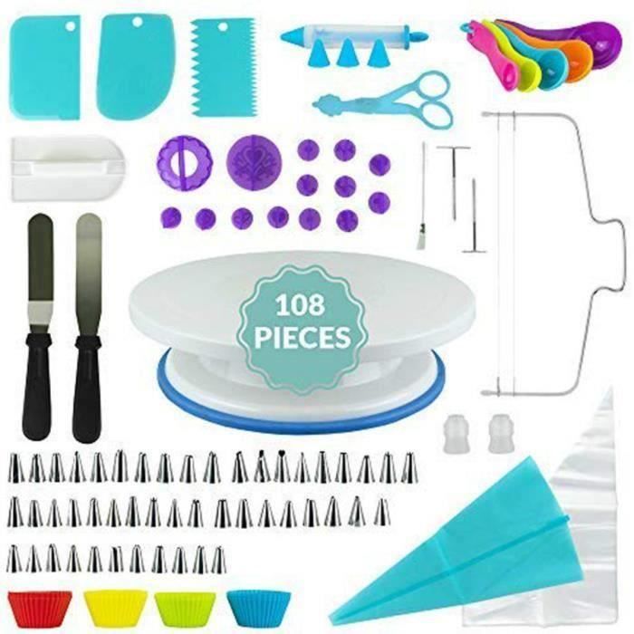 Gâteau Tourne-Disque Ensemble, Kit De Décoration De Gâteau, Douilles Pâtisserie, Outils Ustensiles De Pâtisserie -108Pcs-Set