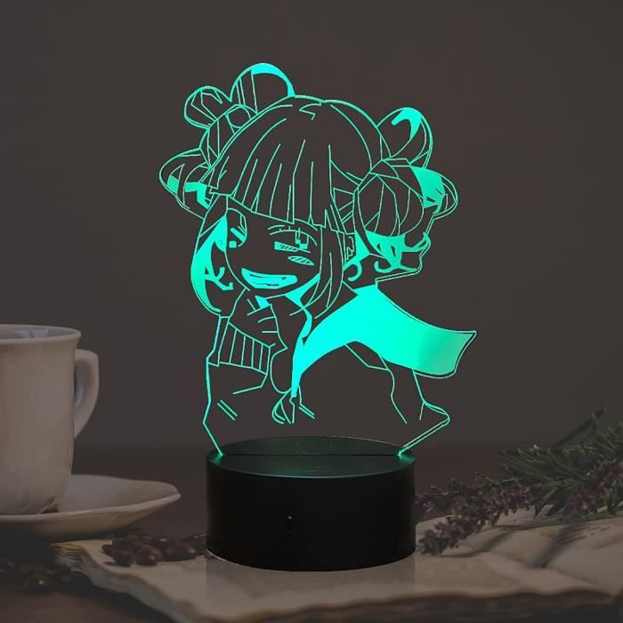 Deku Figurines d'anime Japonais Himiko Toga Veilleuse Optique 3D à LED pour Enfants Télécommande 16 Couleur Lampe de Chevet