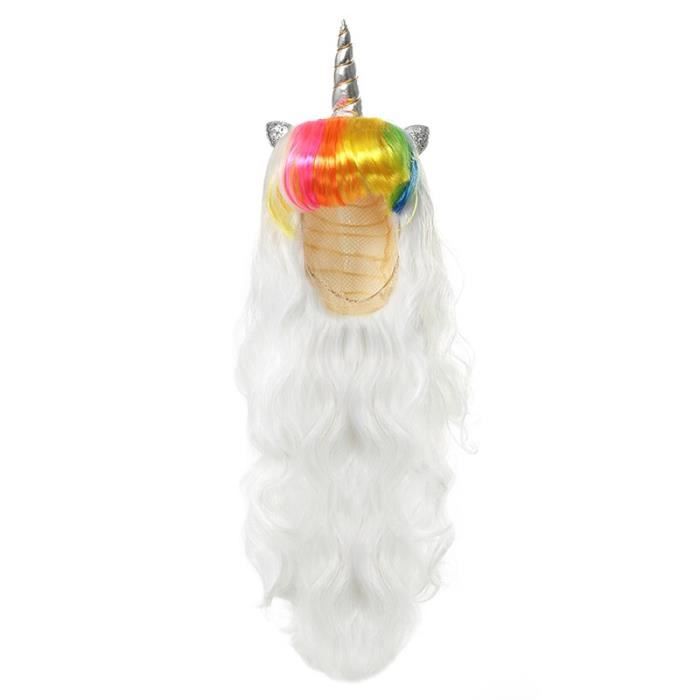 Bandeau de perruque licorne coloré pour filles, faux cheveux longs, accessoires de dessin animé, fournitures de fête~Uni WL29107