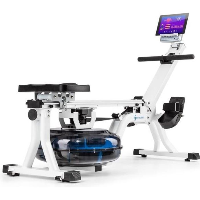 Rameur à eau - Capital sports flow M1 - ordinateur d'entraînement - peu encombrant - jusqu'à 150 kg - blanc