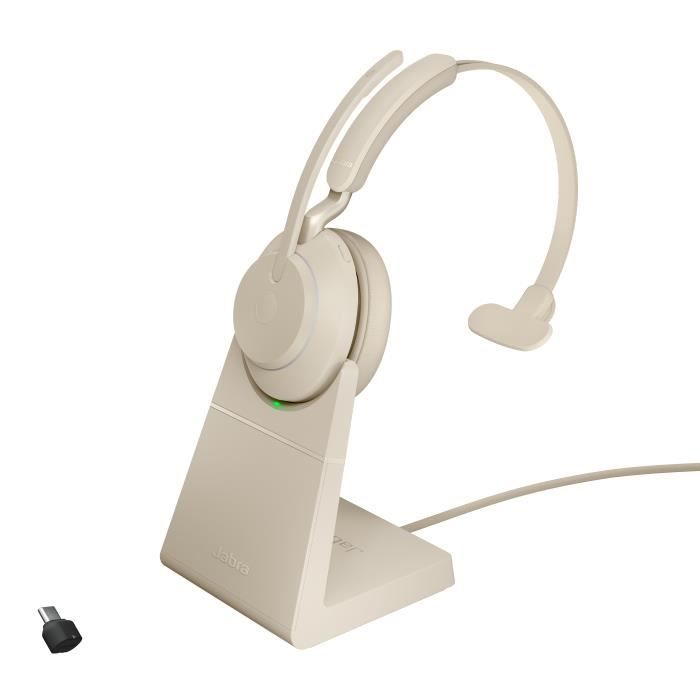 Casque Jabra Evolve2 65 - USB-C UC Mono avec support de charge - Beige