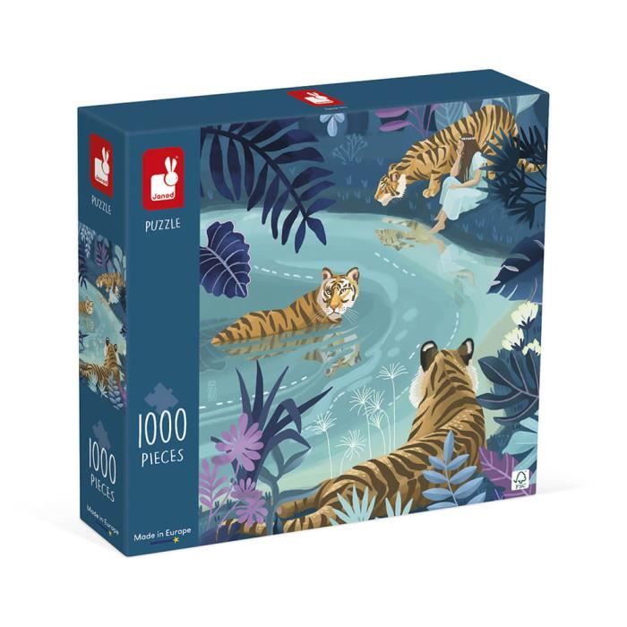 JANOD - Puzzle Tigres au Clair de Lune - Puzzle Enfant et Adulte 1000 Pièces - Puzzle Carton et Emballage FSC TM - Dès 9 Ans