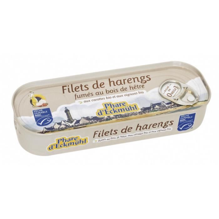 Filets de harengs fumés msc au bois de hêtre, aux carottes & oignons 150gr msc (ipip) - Phare d'Eckmühl