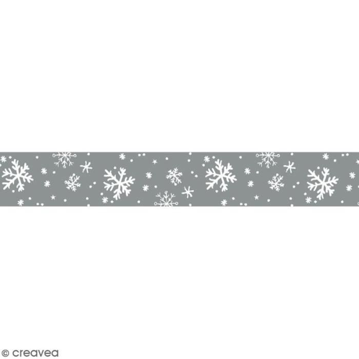 Masking tape Toga - Flocons de neige blancs et argentés - 1,5 cm x 10 m