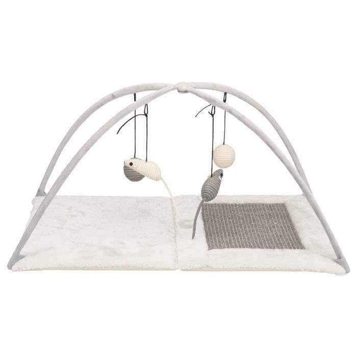 TRIXIE Tapis griffoir - 60 x 33 x 42 cm - Avec jouets suspendus à un fil - Gris clair - Pour chat