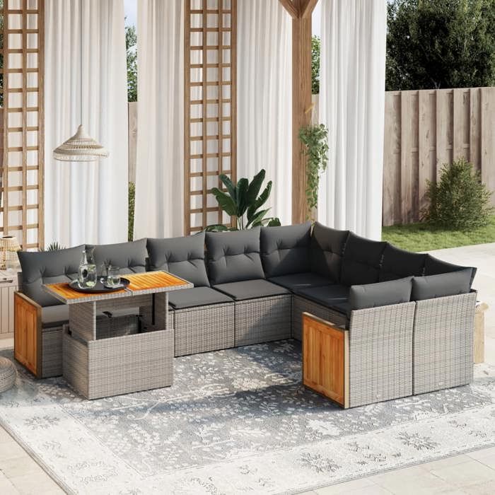 vidaXL Salon de jardin 10 pcs coussins