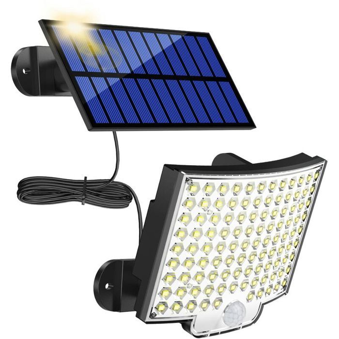 Lampe solaire extérieure - PZCC - PZCC - 106 LED - Détecteur de mouvement - Étanche IP65 câble 5 m