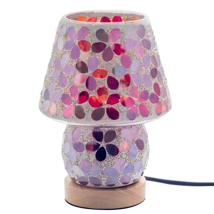 Lampe à poser - Design - Mosaïque Fleurs - Verre - Rouge Lavande - 20cm